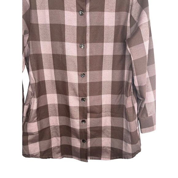 LuLaRoe Abigail Flannel Long-Sleeve Button-Up Plaid Shirt Pink/Brown Large - Picture 11 of 16
